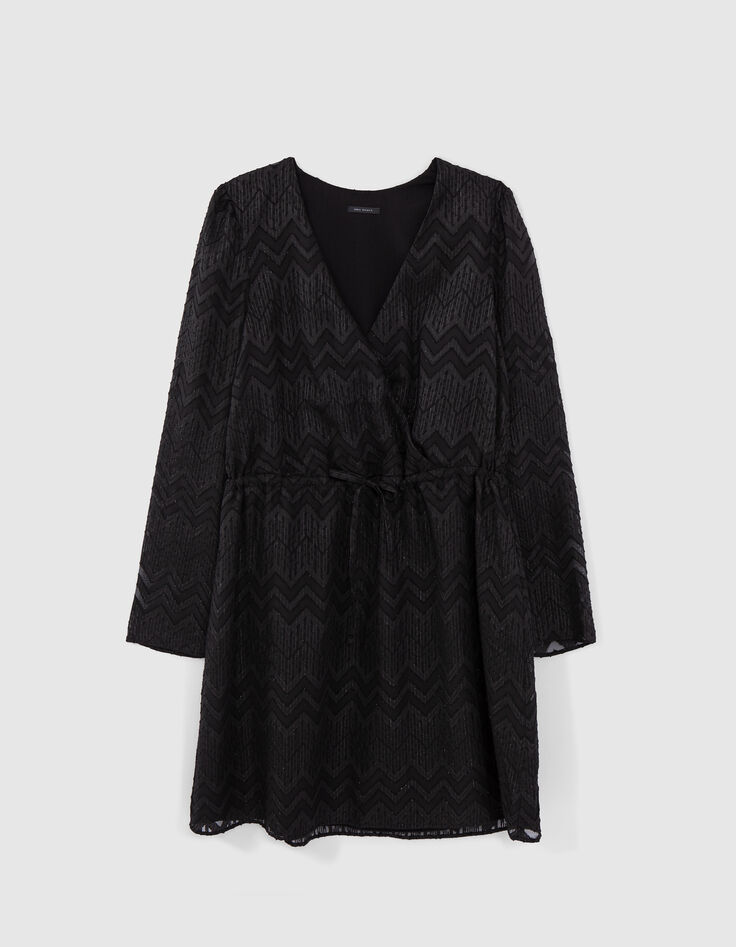 Woman's black herringbone jacquard voile dress-7