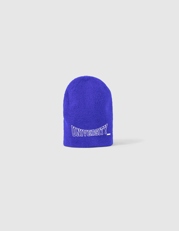 Elektrisch blauwe gebreide muts contrasterende print -5