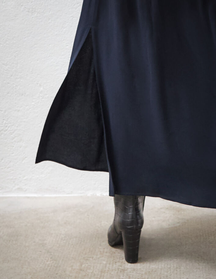 Robe longue en viscose bleu marine dentelle femme - IKKS