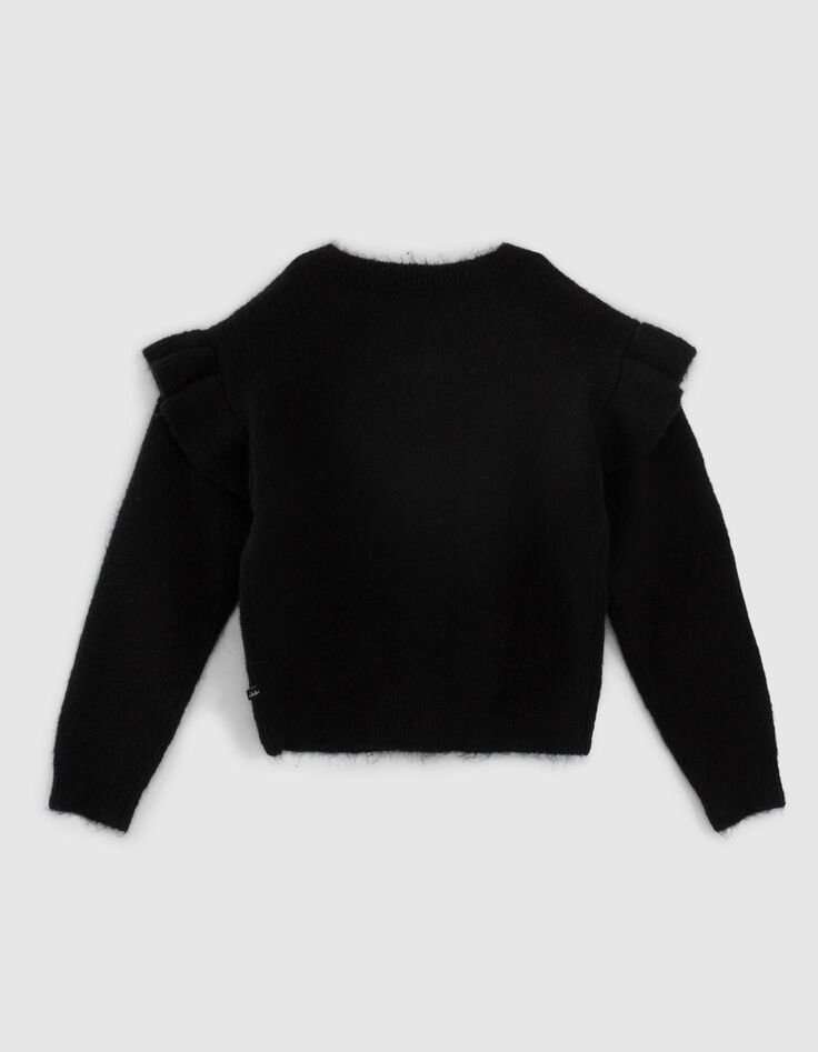 Cardigan noir tricot &agrave; volants fille-3