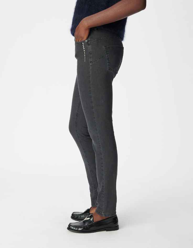 Grijze slim jeans met hoge taille en studdetail Nina Dames-3