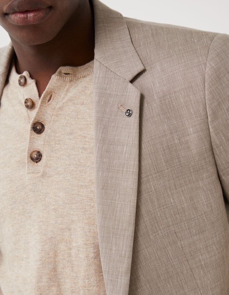 Men’s beige semi-plain suit jacket-4