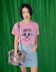 Tee-shirt en coton rose délavé visuel message rock-2