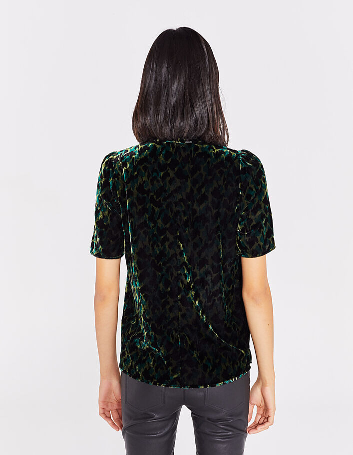 Women’s panther-print velvet short-sleeved top-3