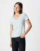 Tee-shirt col V bleu Femme-5
