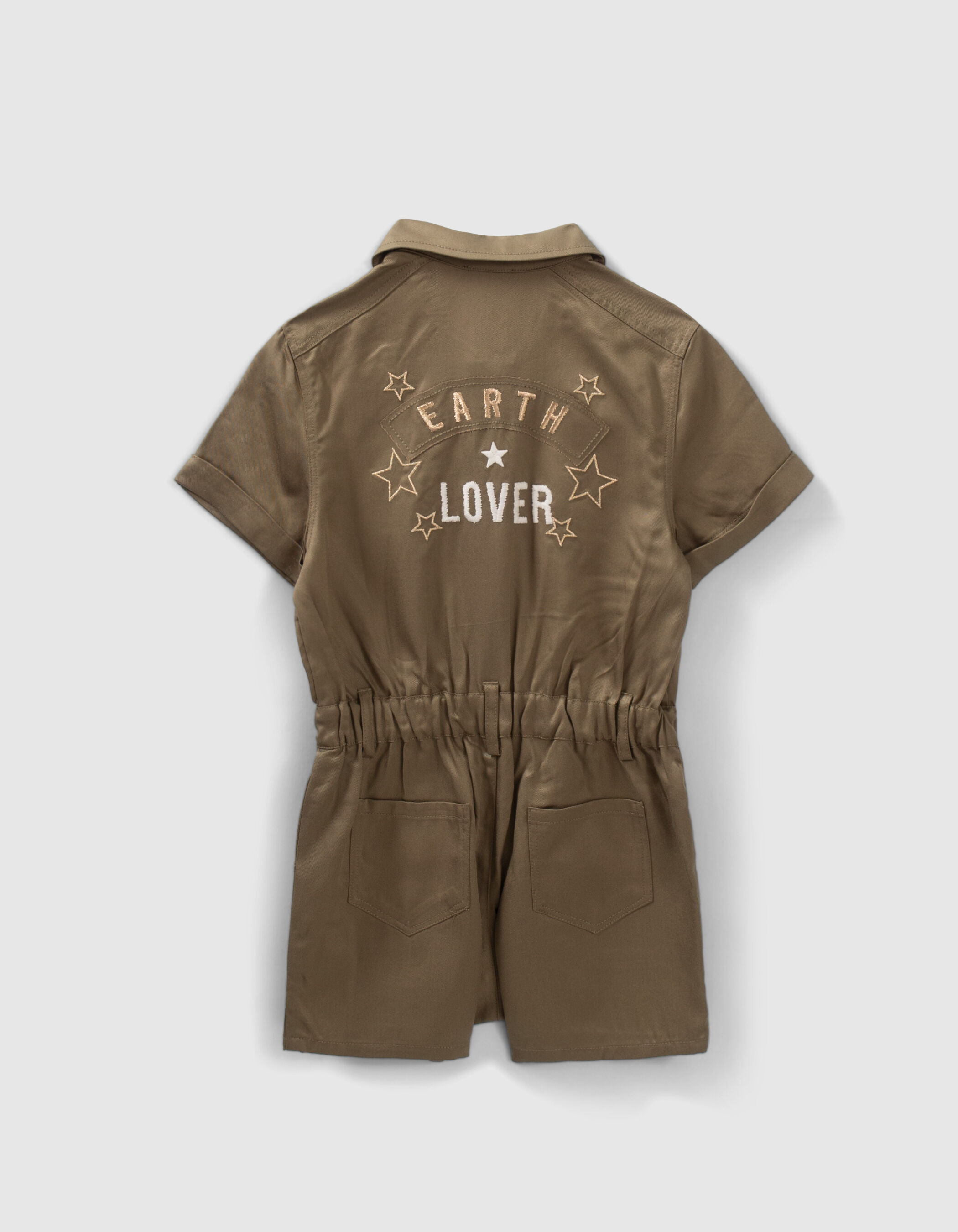 Girls khaki Lenzing Tencel Lyocell playsuit with embroidered back IKKS