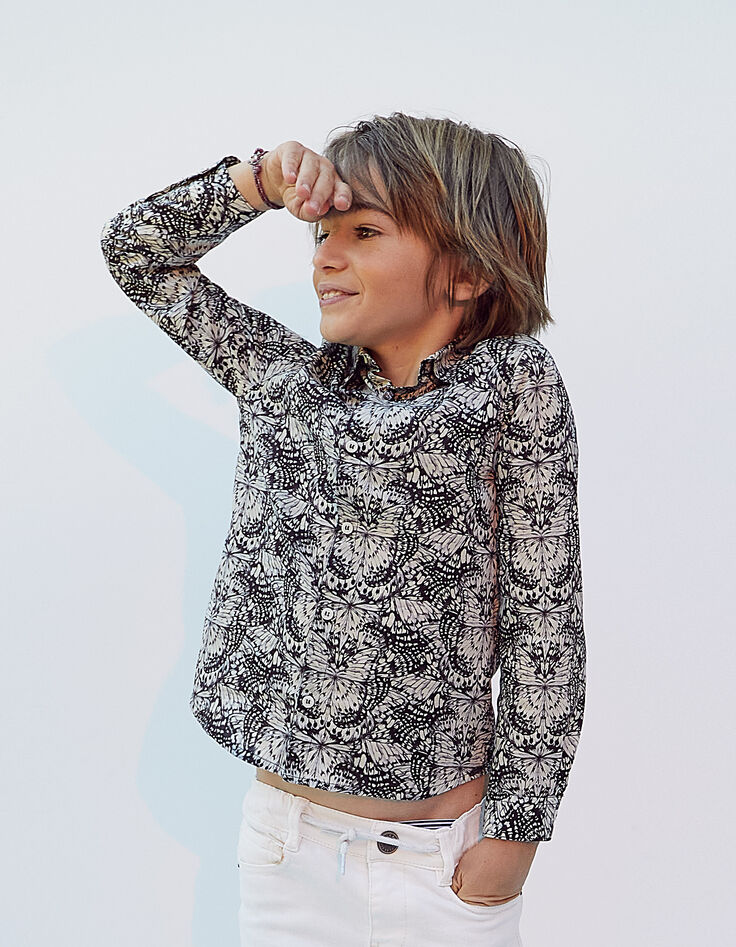 Chemise noire tissu Liberty papillons garçon -1