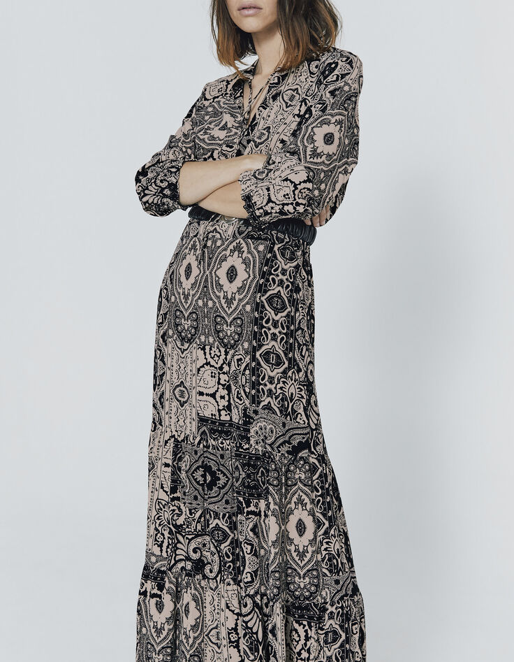 Vestido largo crepé viscosa estampado fular mujer-2