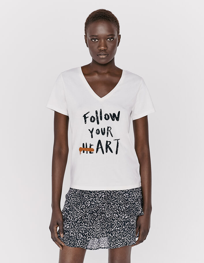 Gebroken wit T-shirt met Jisbar-tagprint dames - IKKS