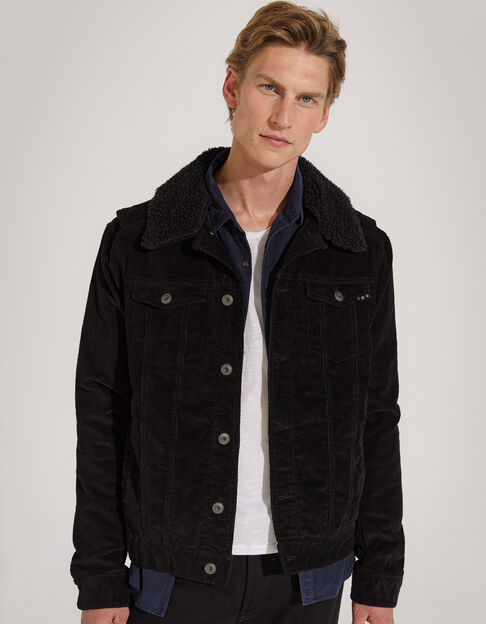 Men’s black corduroy jacket with Sherpa collar