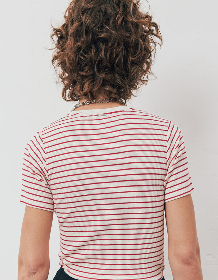Women’s red and white sailor-stripe cotton modal T-shirt - IKKS