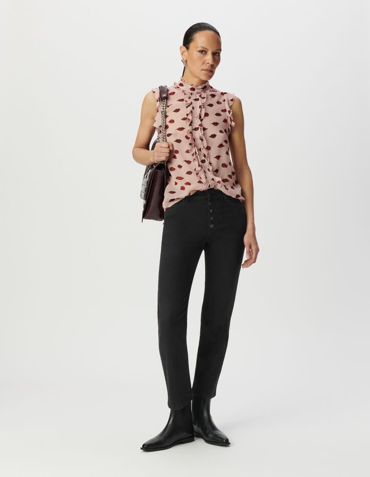Top sans manches voile rose imprimé multico bouches Femme-1 Top sans manches voile rose imprimé multico bouches Femme-1