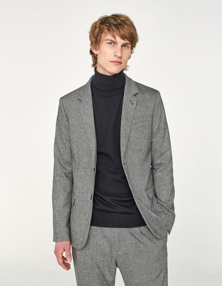 Men’s charcoal semi-plain tweed suit jacket-5