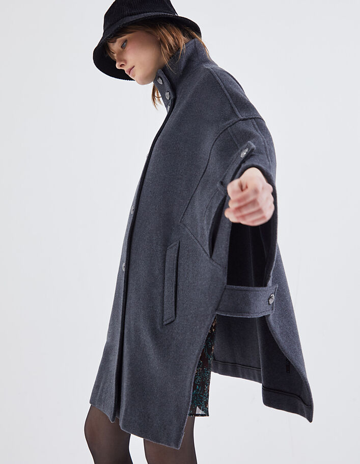 Women’s grey wool-rich cape with officer buttons-5