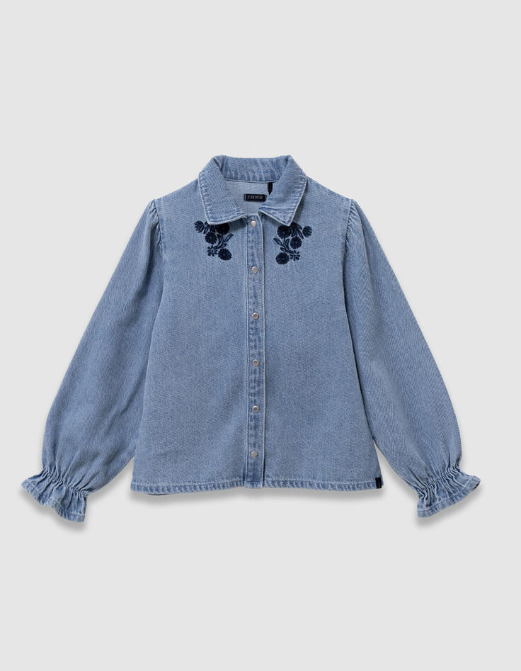 Camisa vaquera azul con bordado para ni&ntilde;a-1