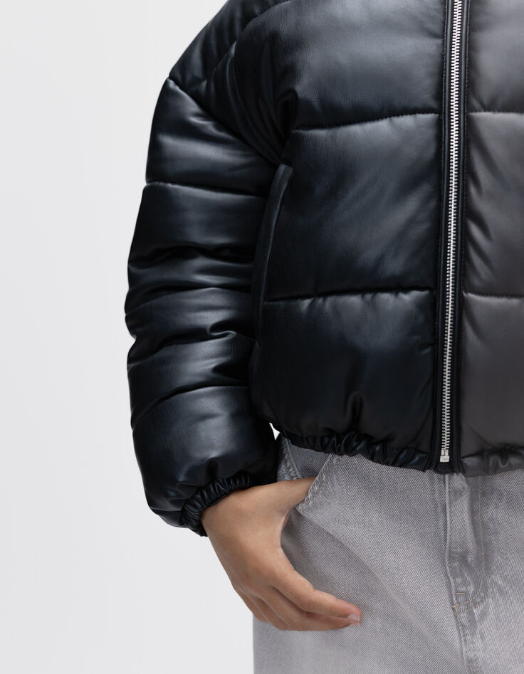 Korte zwarte pufferjas sweatkap meisjes-4 Korte zwarte pufferjas sweatkap meisjes-4
