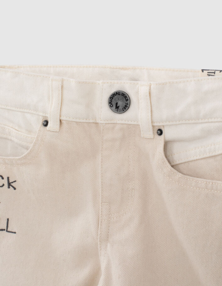 Boys’ ivory denim Bermudas with embroidery and patches - IKKS