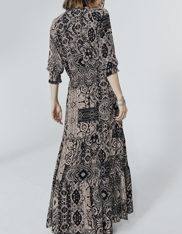 Vestido largo crepé viscosa estampado fular mujer-5