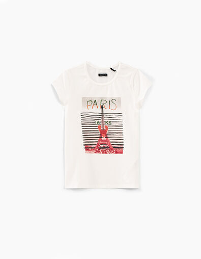 Tee-shirt blanc cassé à visuel tour Eiffel fille - IKKS