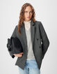 Veste de tailleur grise motif fines rayures Femme-1