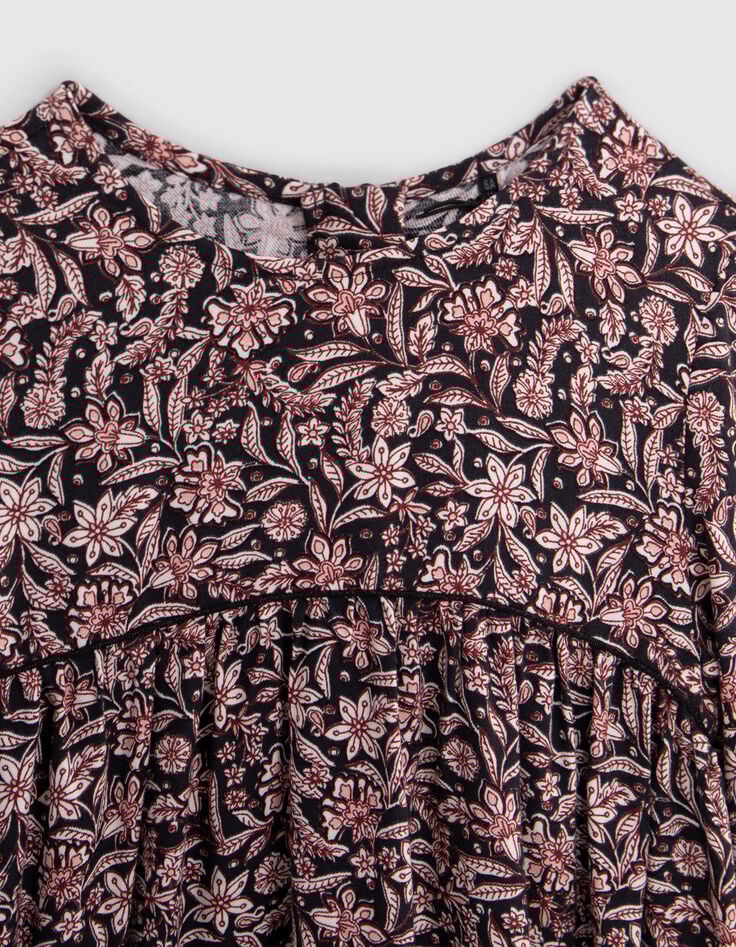 Vestido negro con estampado floral barroco para niña-2 Vestido negro con estampado floral barroco para niña-2