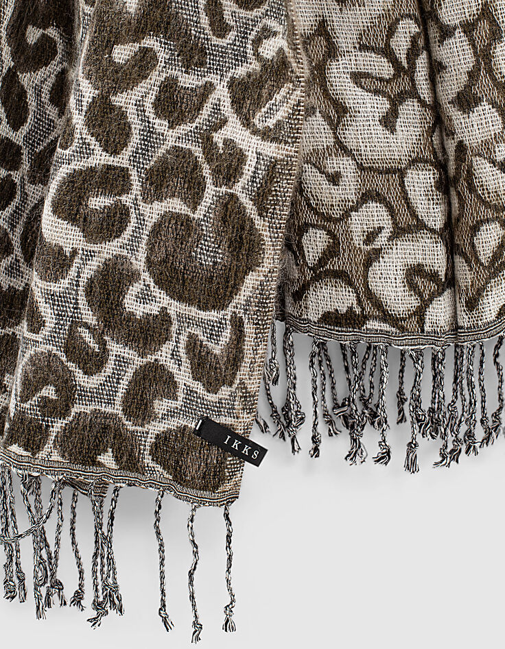 Fular grueso jacquard leopardo caqui mujer-3 Fular grueso jacquard leopardo caqui mujer-3
