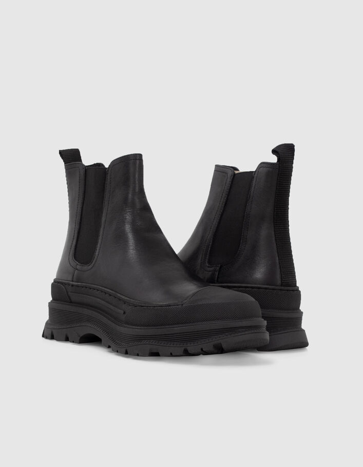 Schwarze Chelsea-Damenstiefeletten mit Profilsohle-6