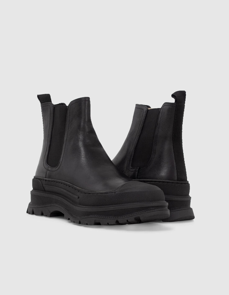 Women’s black leather Chelsea boots with lugged sole-6