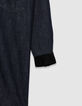 Blaues Damen-Jeanshemdkleid Samtkragen und -manschetten-4