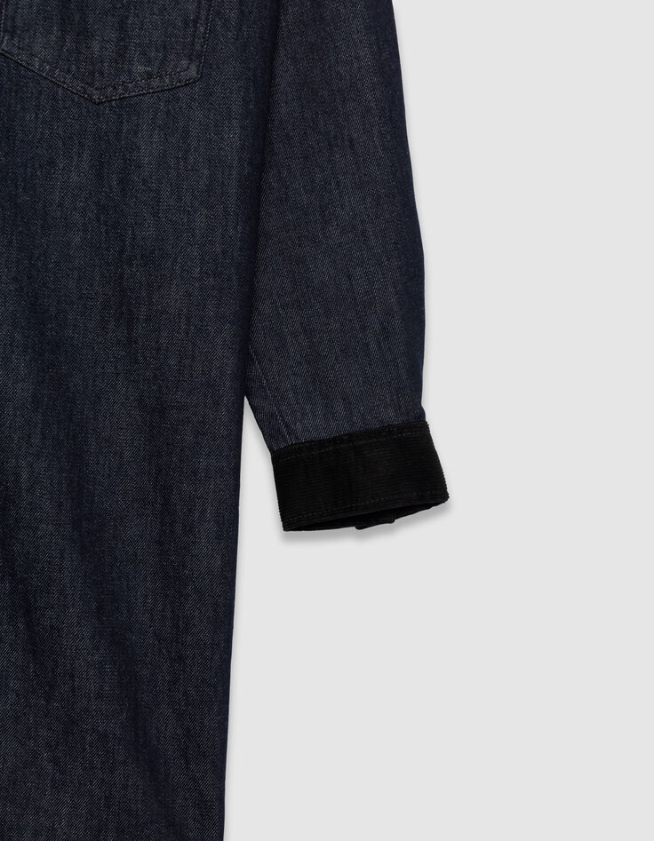 Blaues Damen-Jeanshemdkleid Samtkragen und -manschetten-4