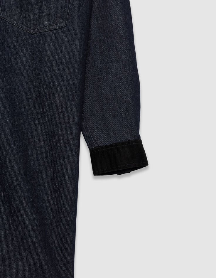 Blaues Damen-Jeanshemdkleid Samtkragen und -manschetten-4 Blaues Damen-Jeanshemdkleid Samtkragen und -manschetten-4