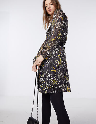 Metallic floral print voile dress with lace neckline - IKKS