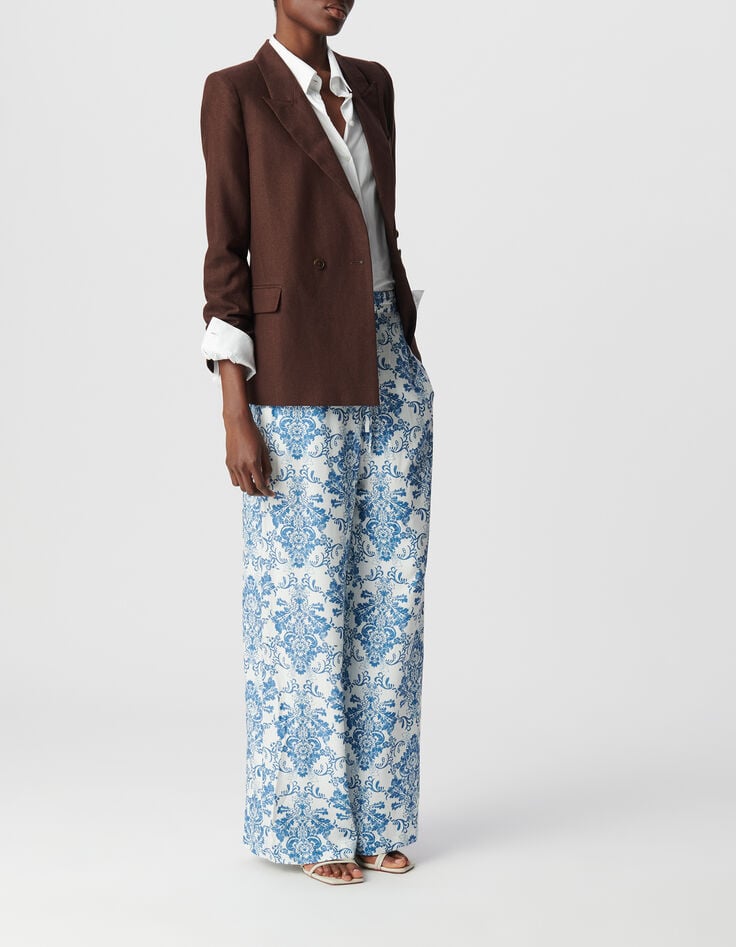 Pantalon LENZING&trade; ECOVERO&trade; imprim&eacute; fa&iuml;ence bleu Femme-1