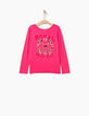 Tee-shirt fuchsia à dos bi-matière boutonné fille-3