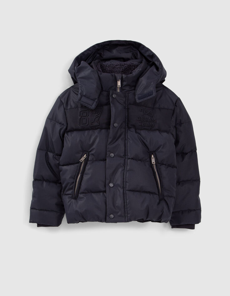 Boys’ navy houndstooth motif nylon padded jacket-1