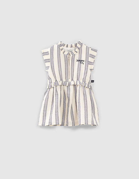 Baby girls’ ecru dress with blue stripes