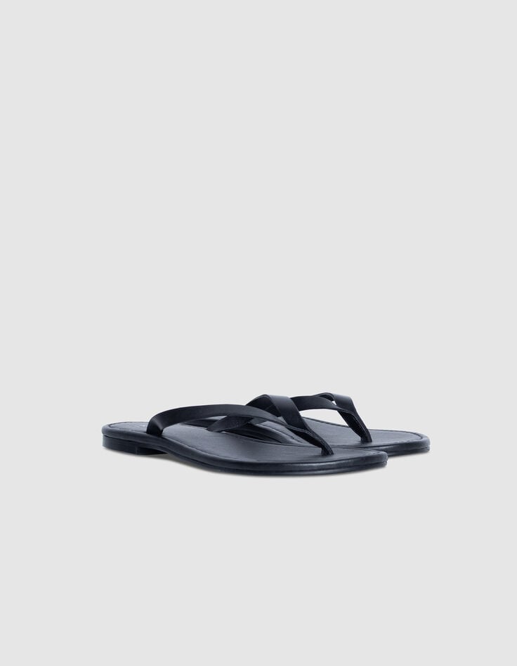 Women's flat black leather flip-flops-4