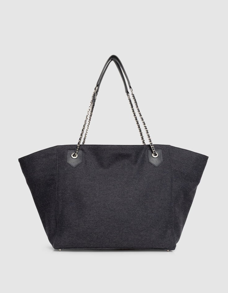 Women’s navy flannel and leather mix 1440 tote bag Size XL-3