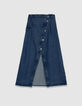 Asymmetrische blauwe denim rok met hoge taille en split Dames-6