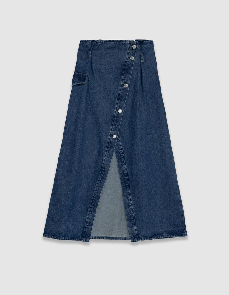 Asymmetrische blauwe denim rok met hoge taille en split Dames-6