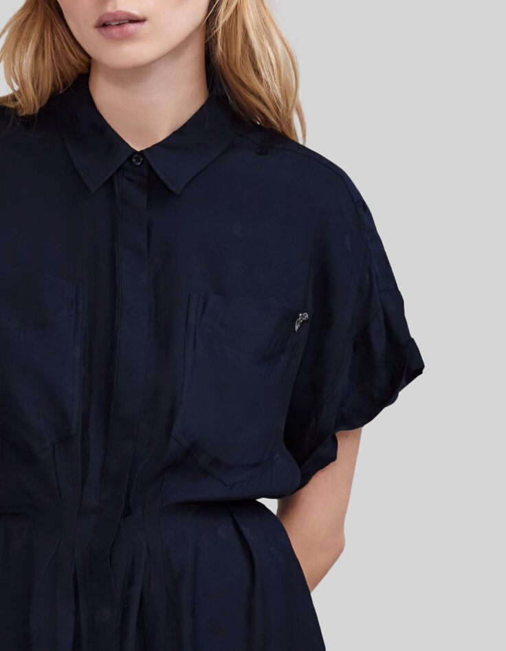 Marineblaues Damen-Hemdkleid Jacquard mit Totenkopf-4