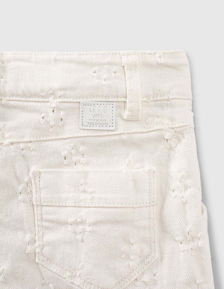 Girls&rsquo; off-white denim shorts with placed wear-6