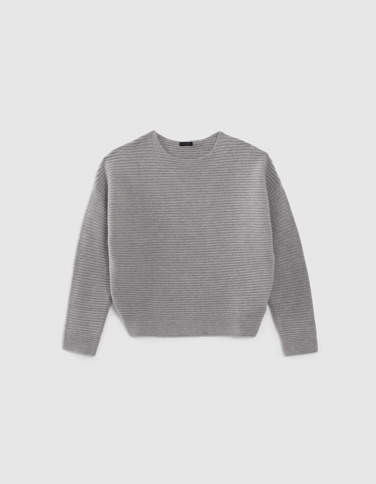Pull gris chiné tricot côtelé fille-1