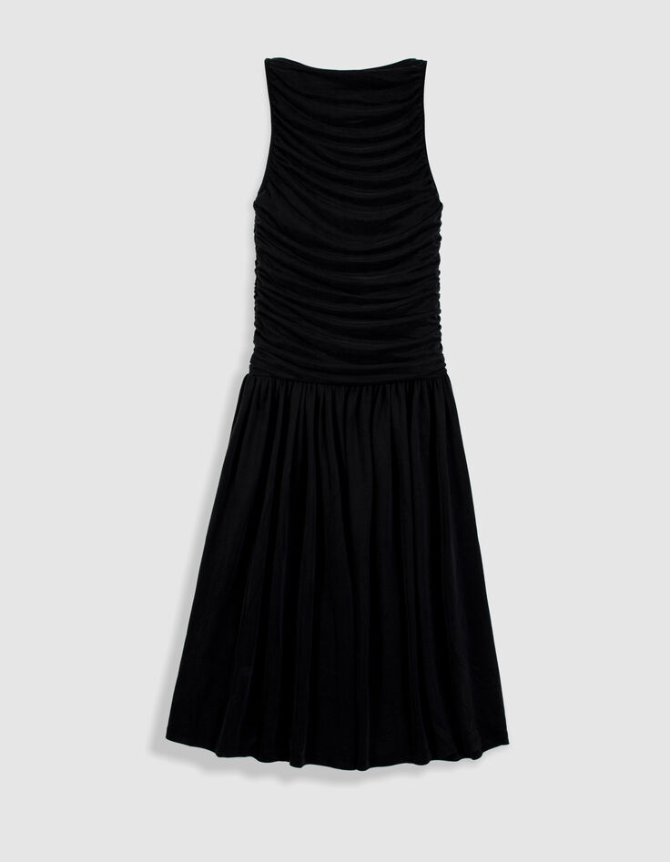 Women&rsquo;s flowing black dress with draped bodice-6