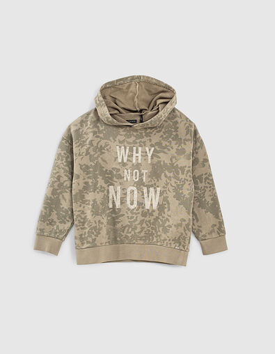 Boys’ khaki leaf camouflage motif hoodie - IKKS