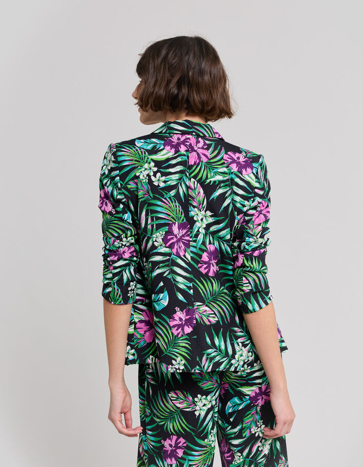 Women’s black LENZING™ ECOVERO™ jacket with tropical print - IKKS
