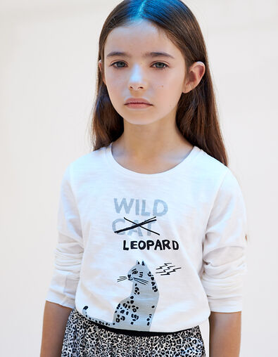 Cremeweißes Mädchenshirt Wild Cat/Leopard - IKKS