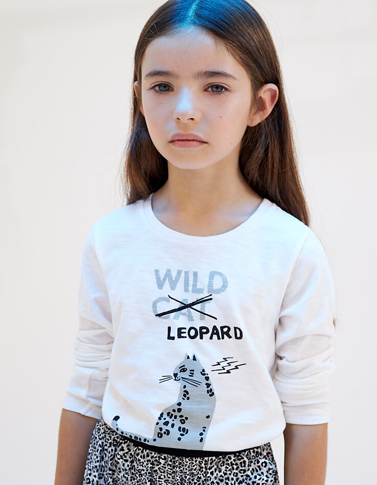 Cremeweißes Mädchenshirt Wild Cat/Leopard-1 Cremeweißes Mädchenshirt Wild Cat/Leopard-1