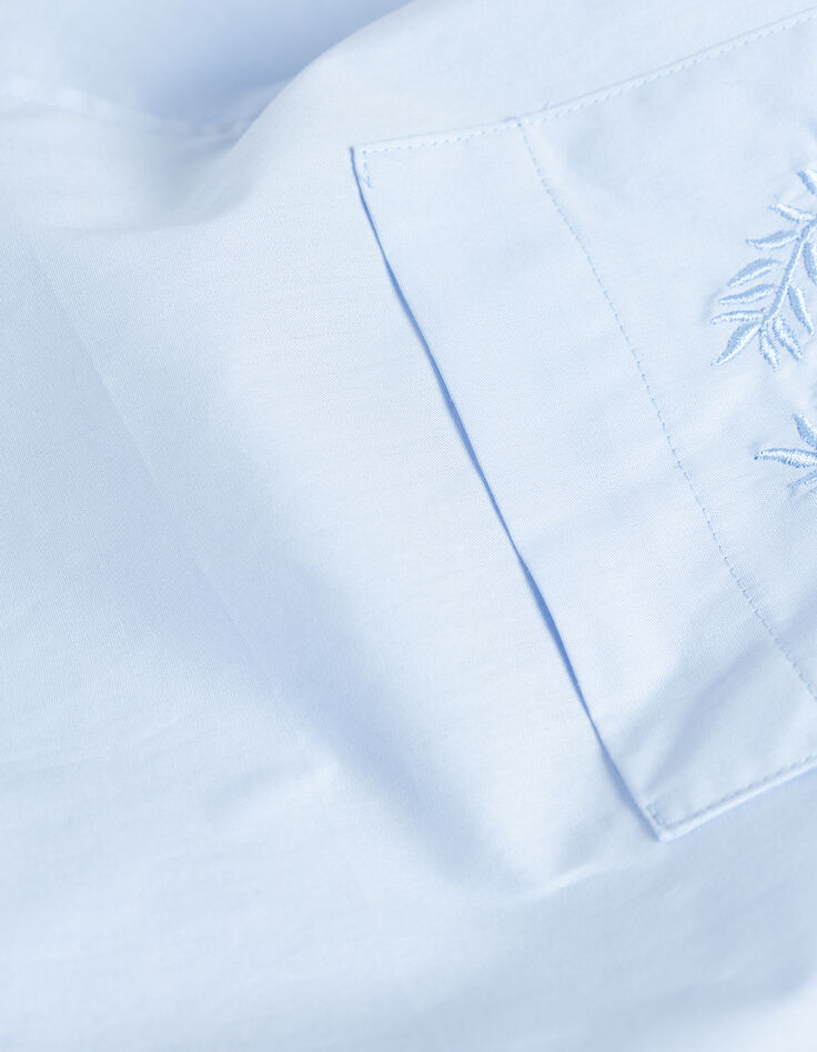 Chemise manches longues bleue oversize broderie Femme-4