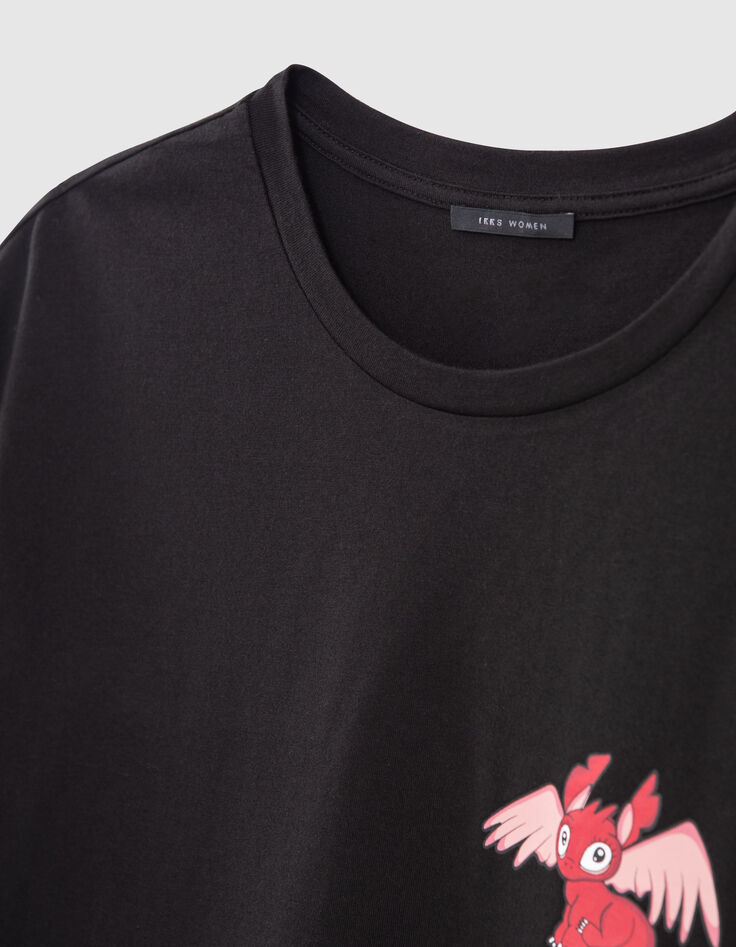 Schwarzes Damen-T-Shirt mit Drachenmotiv-5